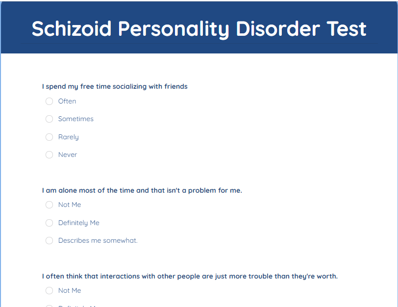 Schizoid Personality Disorder Test | Formplus